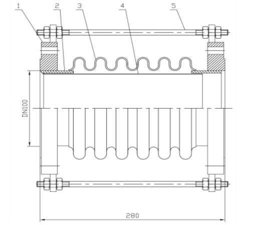 Technical engineering drawing of custom spring-loaded pipe support assembly DN100
