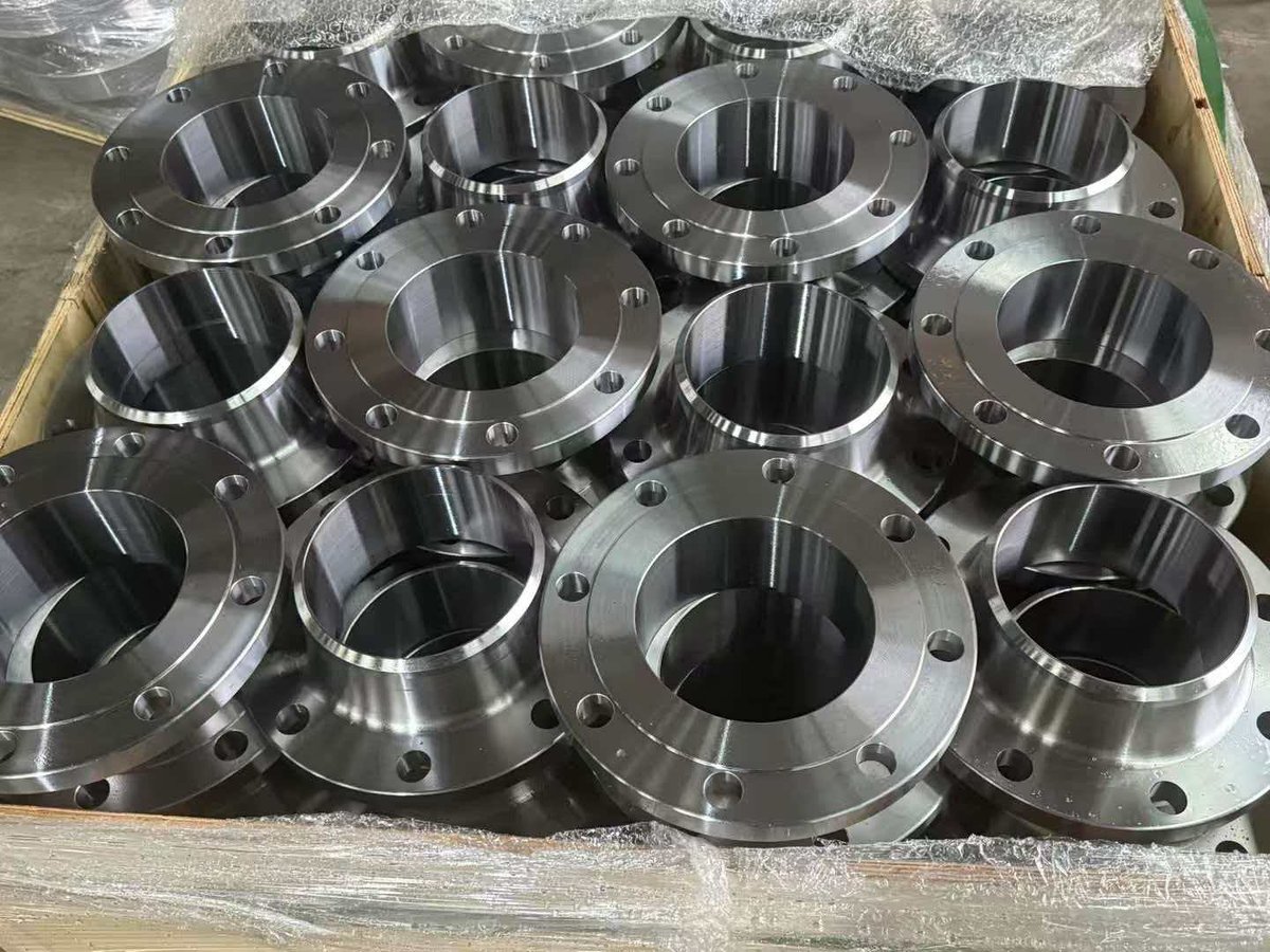 Stainless steel weld neck and blind flanges packed in wooden crate for shipment