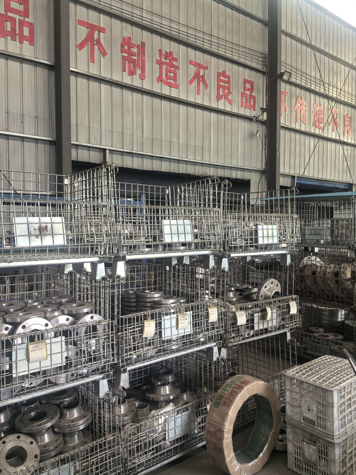 BEILI FITTING quality assurance warehouse with organized inventory and quality control signage